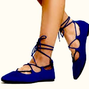 NWOT Laundry List Lace Up Pointed Toe Blue Flats